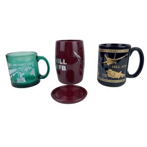 3 Hill Air Force Base Coffee Mugs 2 Ceramic 1 Plastic w/ Base 1991 Desert Storm